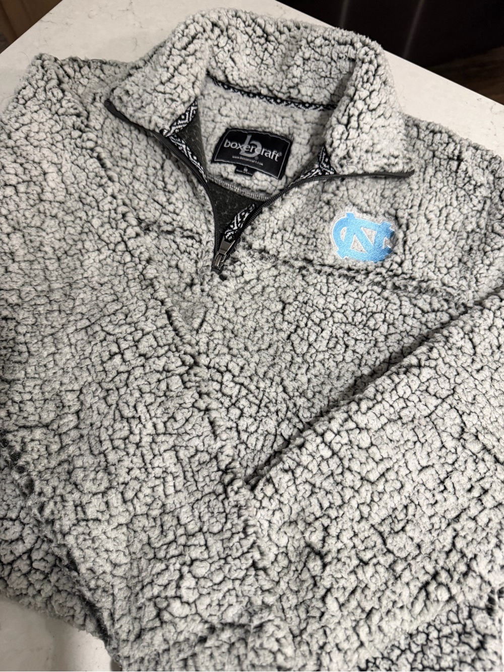 boxercraft Gray Sherpa Quarter-Zip Pullover with NC logo Small